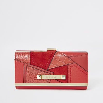 Felrode patchwork portemonnee met cliptop