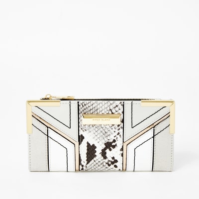 Graue, aufklappbare Cutabout-Geldbörse in Schlangenlederoptik