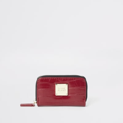 Rode mini beurs met rits en krokodillen reliëf