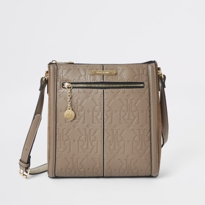Beige crossbodytas met rits voor