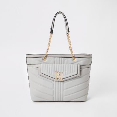 Hellgraue Tote Bag mit Fronttasche