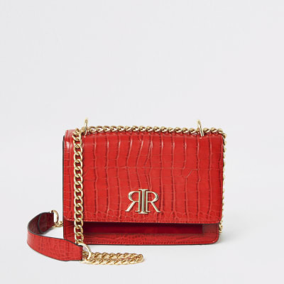 Rote Satchel-Tasche von River Island mit Kroko-Prägung