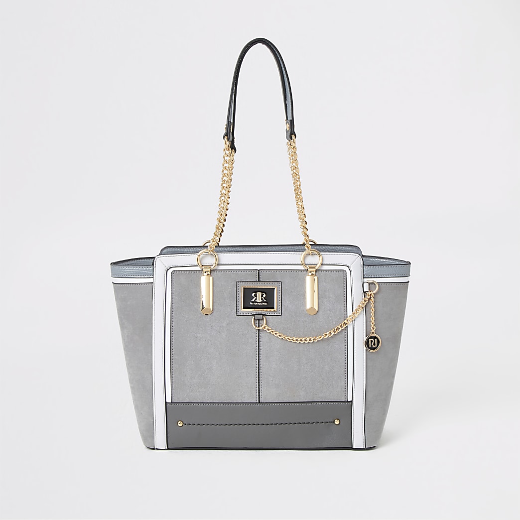 Grey chain front winged tote bag | River Island
