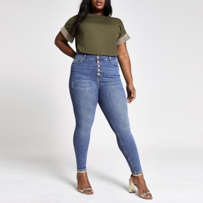 RI Plus - Hailey - Blauwe superskinny jeans met hoge taille