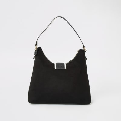 Black lock front slouch bag