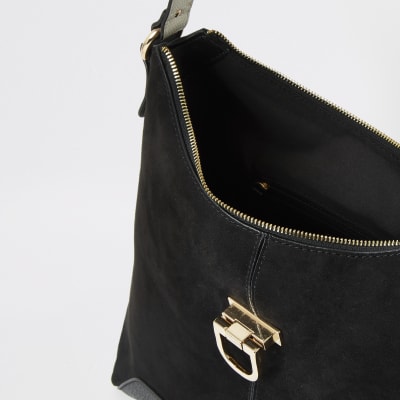 Black lock front slouch bag