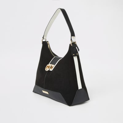 Black lock front slouch bag