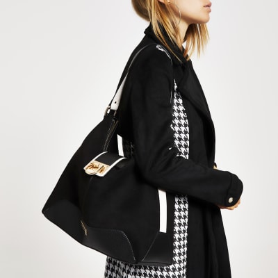 Black lock front slouch bag