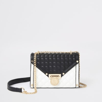 Zwart met witte gewatteerde crossbodytas