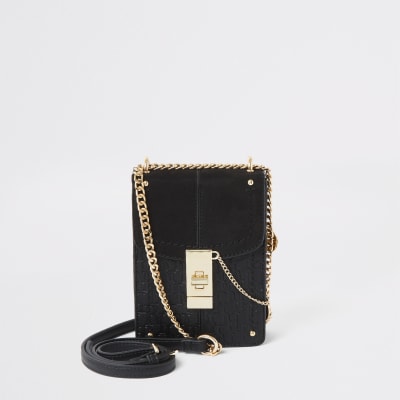 Black RI monogram lock front cross body bag
