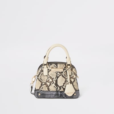 Bruine kleine crossbodytas met slangenprint