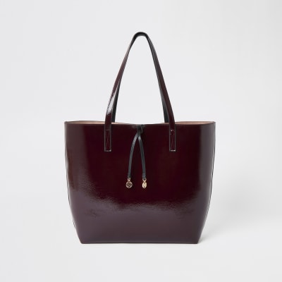 Donkerrode vinyl shopper-handtas