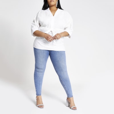 Plus – Weißes Hemd zum Binden