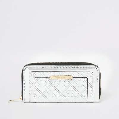 Geldbörse in Silber mit RI-Prägung und Rundum-Reißverschluss