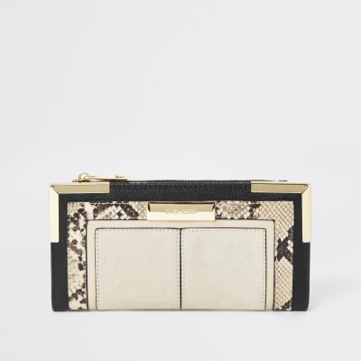 Beige uitvouwbare portemonnee met slangenprint