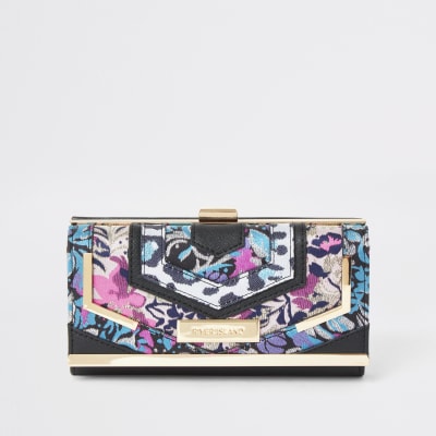 Zwarte portemonnee met jacquard print en cliptop