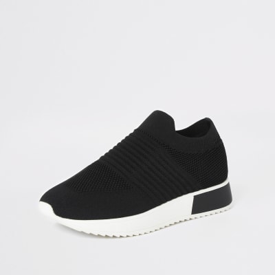 Black textured knit runner trainers