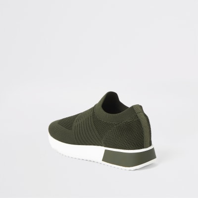 Baskets de course en maille kaki