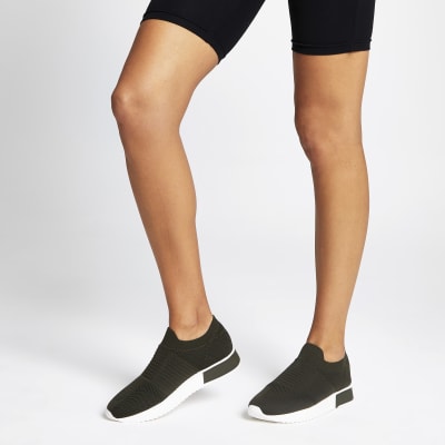 Baskets de course en maille kaki