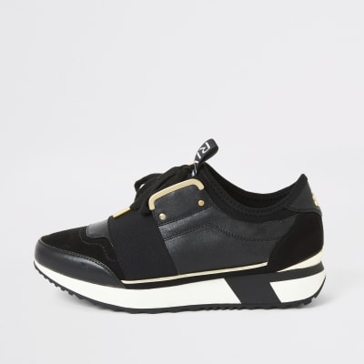 Black elasticated lace-up runner trainers