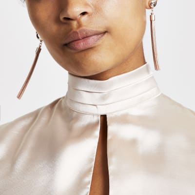 Rose gold colour slinky chain drop earrings