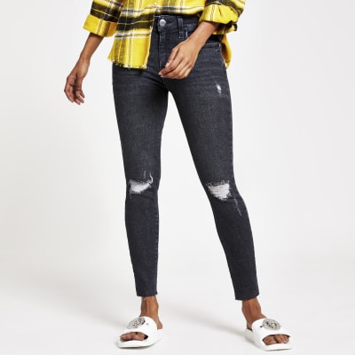 RI Petite - Amelie - Zwarte skinny ripped washed jeans
