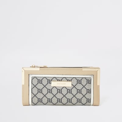 Beige uitvouwbare portemonnee met RI-monogram
