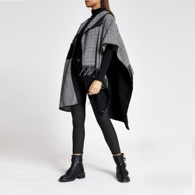 Cape en tissu pied-de-poule noir 