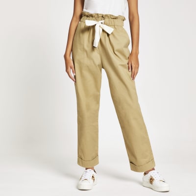 Beige utility broek met strik rond de taille