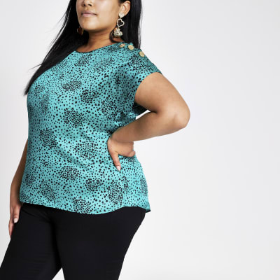 Plus – Grünes T-Shirt mit Print