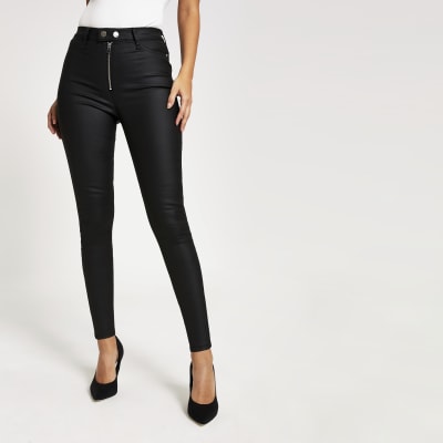 Hailey - Jean taille haute noir enduit