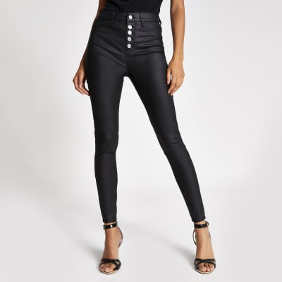 black coated flare jeans