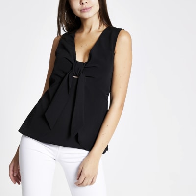 Zwarte tanktop met strik voor