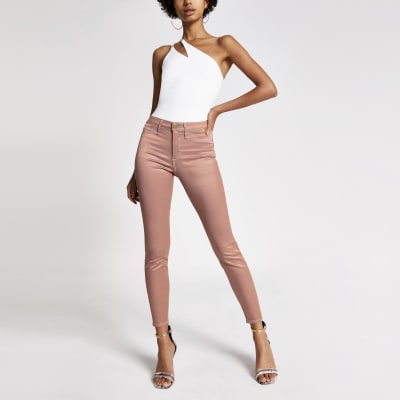 Molly mittelhohe Jeans in Pink-Metallic