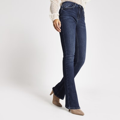 Dark blue high rise flare bootcut jeans | River Island