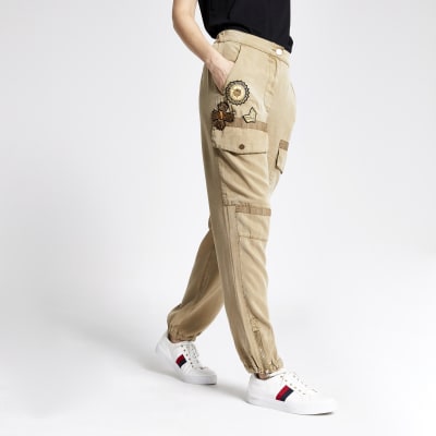 Beige versierde utility-broek