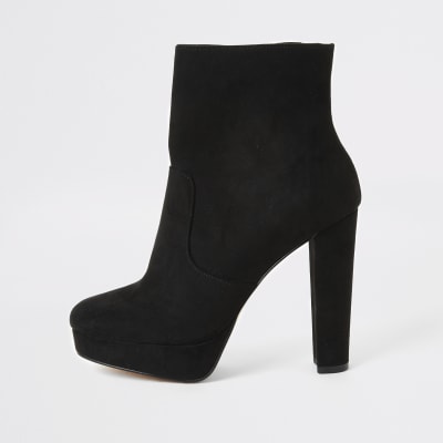 Bottes noires en suédine à plateforme, coupe large