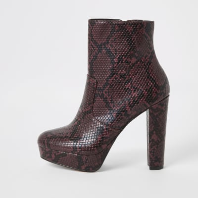 Red wide fit snake print platform boots