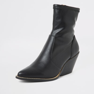 Bottes chaussettes  noires à  talons, look Western