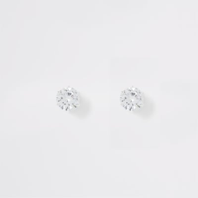 Silver colour diamante crown stud earrings