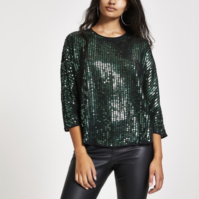 Groene top met pailletten