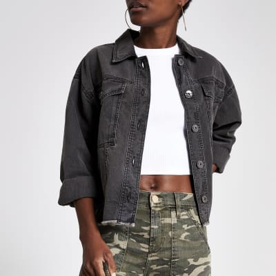 Grijs denim cropped shacket