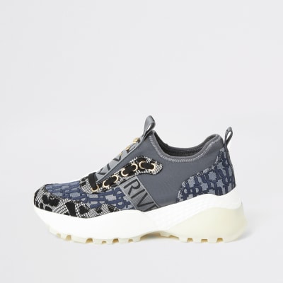 Grey RI monogram chunky slip on trainers
