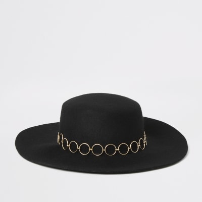 Chapeau Fedora noir avec chaîne 