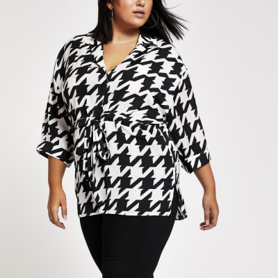 Plus – Schwarzes, kariertes Hemd