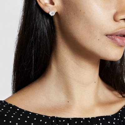 White bright diamante stud earrings