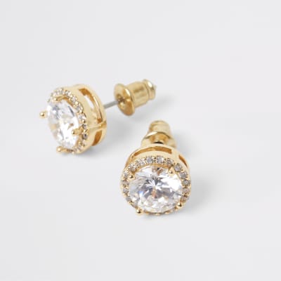 Gold colour diamante stud earrings
