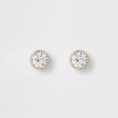 Gold colour diamante stud earrings