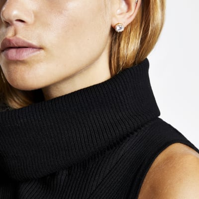 Gold colour diamante stud earrings