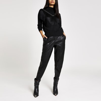 Black knitted tassel fringe jumper